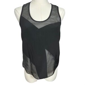 Tibi Black Sheer Paneled Scoop Neck Tank Top